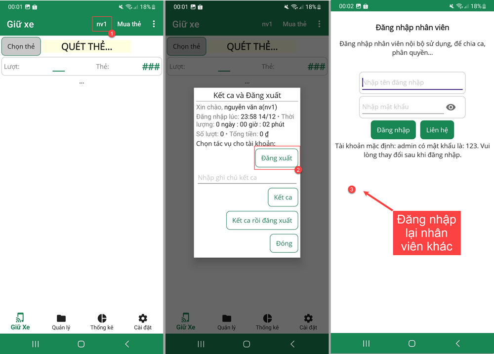 Chia quyền nhân viên giữ xe IO
